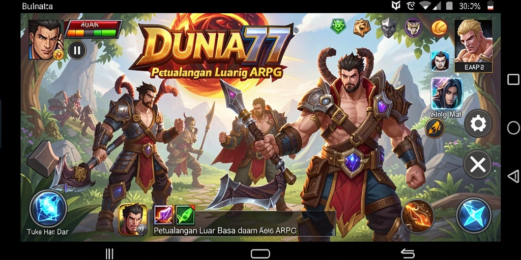 Tampilan gameplay DUNIA77 yang penuh aksi dan strategi.