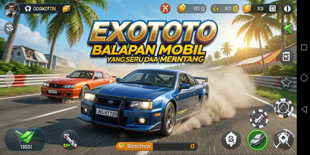 Gameplay mendebarkan di EXOTOTO menunjukkan aksi balapan intens.