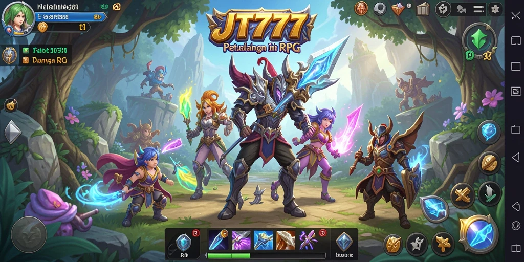Tangkapan layar utama JT777 menampilkan aksi seru dalam petualangan RPG.