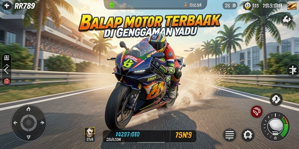 Tampilan gameplay balap motor yang memukau dan mendebarkan.