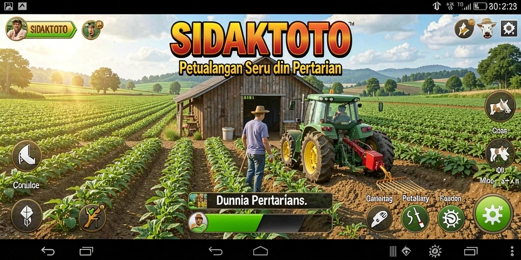 Tampilan gameplay seru dalam SIDAKTOTO dengan aktivitas bertani yang menarik.
