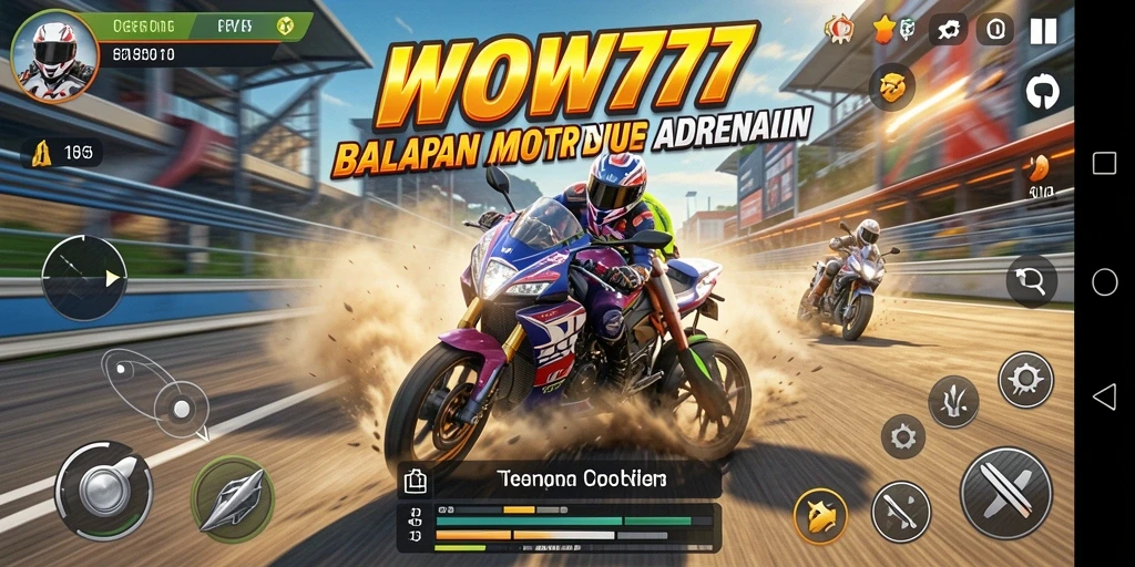 Screenshot utama WOW77 menunjukkan balapan motor yang seru dan mendebarkan.